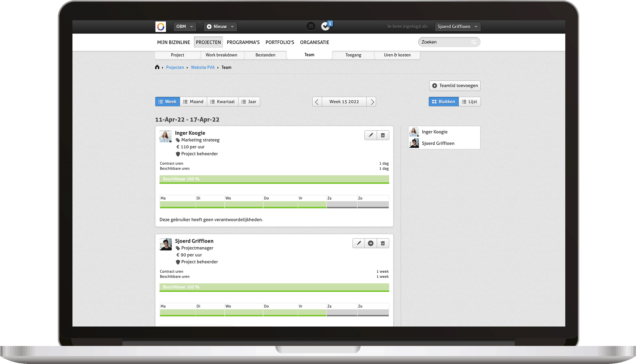 Bizinline Example Dashboard